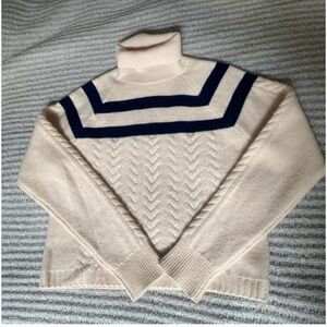 J. Crew Cream and Navy Cashmere Turtleneck Sweater